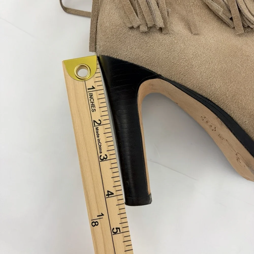 Joie Women's Beige Suede Fringe Ankle‎ Boots EU 39 High Heel Boho